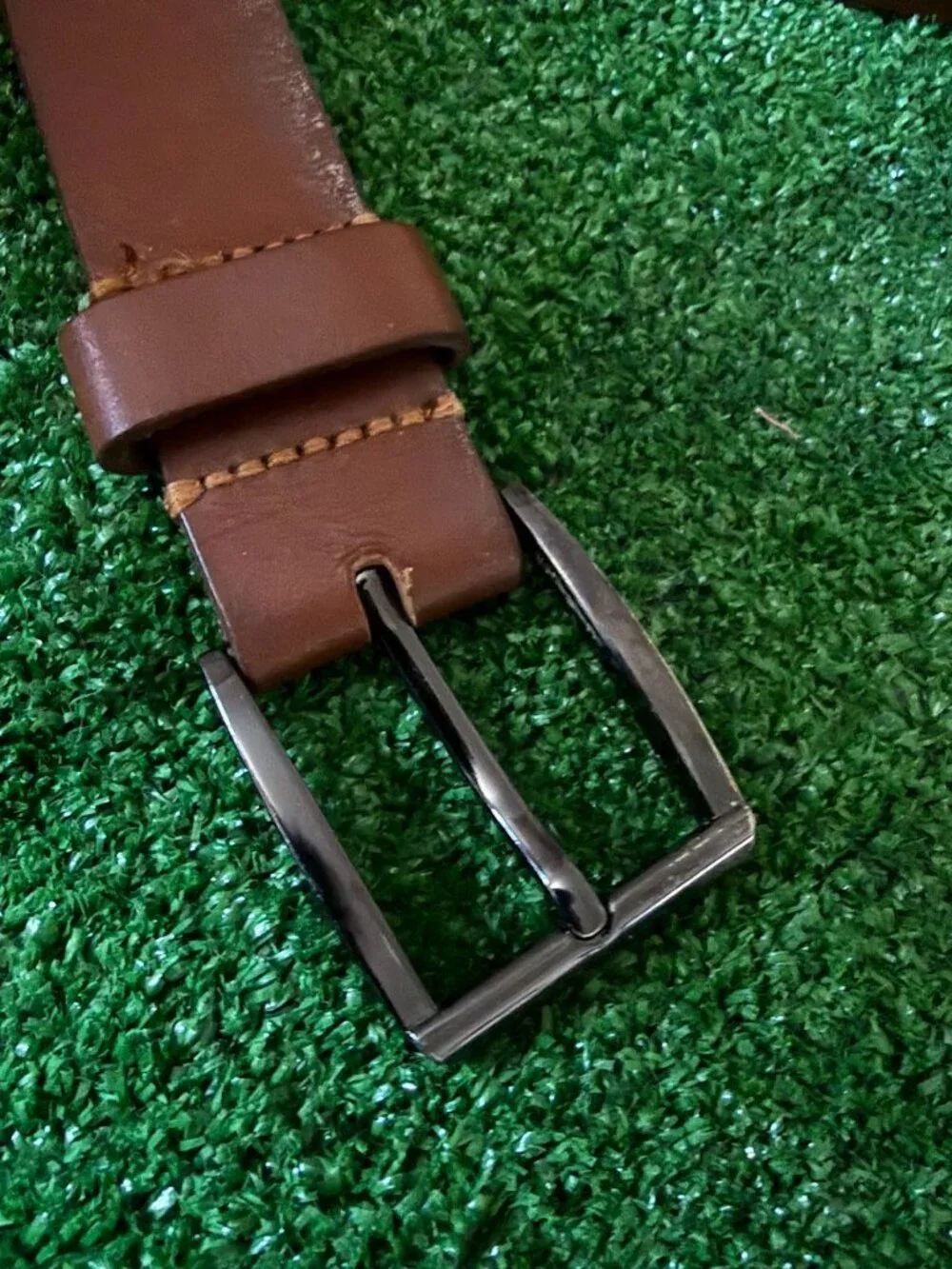 Men's Genuine Leather Basic Belt Square Metal Buckle Made in USA Size 38